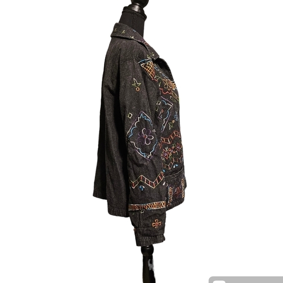 New Direction Black Denim Jacket 100% Cotton Embroidered & Beads Sz M - Picture 4 of 8